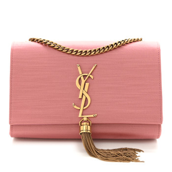 SAINT LAURENT Satin Small Classic Monogram Kate Tassel Satchel Coral Rose