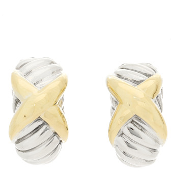 DAVID YURMAN Sterling Silver 14K Yellow Gold X Hoop Clip On Earrings