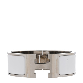 HERMES Enamel Wide Clic Clac H Bracelet PM White