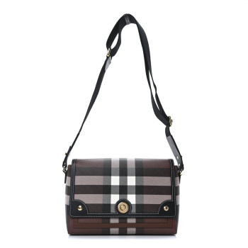 BURBERRY Coated Canvas Calfskin Vintage Check Medium Note Crossbody Bag Dark Birch Black