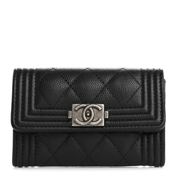 CHANEL Caviar Quilted Boy Flap Card Holder Black