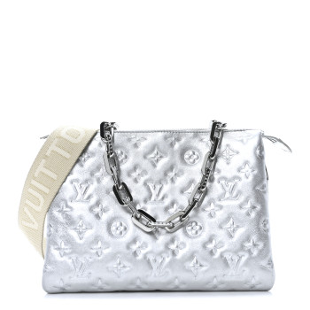 LOUIS VUITTON Metallic Lambskin Embossed Monogram Coussin PM Silver
