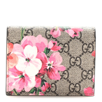 GUCCI GG Supreme Monogram Blooms Card Case Beige Multicolor Dry Rose