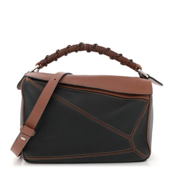LOEWE Calfskin Small Craft Puzzle Bag Tan Black