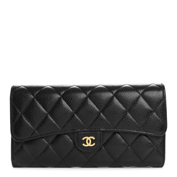 CHANEL Caviar Quilted Large Gusset Flap Wallet Black
