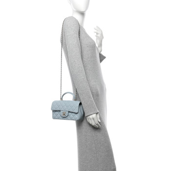 CHANEL Lambskin Quilted Mini Top Handle Rectangular Flap Light Blue