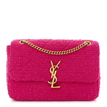 SAINT LAURENT Boucle Tweed Patchwork Monogram Medium Jamie Baguette Magenta