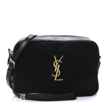 SAINT LAURENT Suede Calfskin Monogram Lou Camera Bag Black