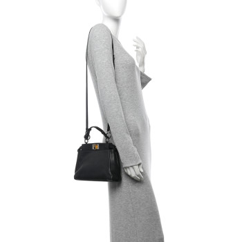 FENDI Vitello Saddle Mini Peekaboo Iconic Satchel Black