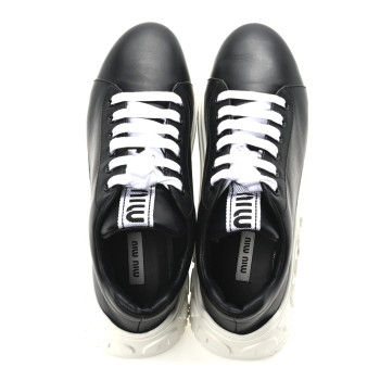 MIU MIU Vitello Soft 2 Logo Platform Sneakers 39 Black