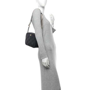 GUCCI Calfskin GG Matelasse Shoulder Bag Black Natural
