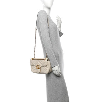 GUCCI Calfskin Matelasse Small GG Marmont Shoulder Bag White