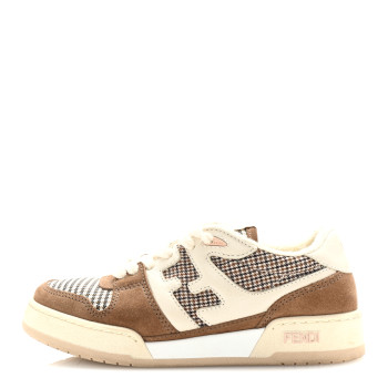 FENDI Calfskin Suede Houndstooth Fendi Match Low Top Sneakers 36 Cream Brown