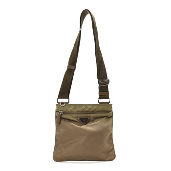 PRADA Tessuto Nylon Flat Messenger Bag Tabacco