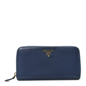 PRADA Vitello Daino Metal Zip Around Wallet Blue