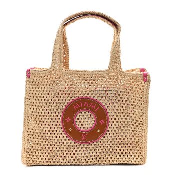LOUIS VUITTON Raffia Calfskin Forte Del Marmi OnTheGo MM Natural Fuchsia