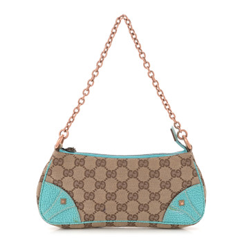 GUCCI Monogram Horsebit Nail Chain Pochette Turquoise