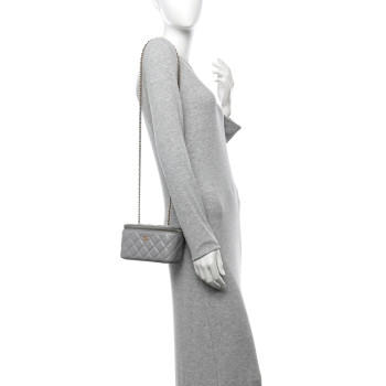 CHANEL Lambskin Quilted Small Pearl Crush Vanity Case With Chain Grey