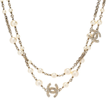 CHANEL Pearl CC Necklace Light Gold
