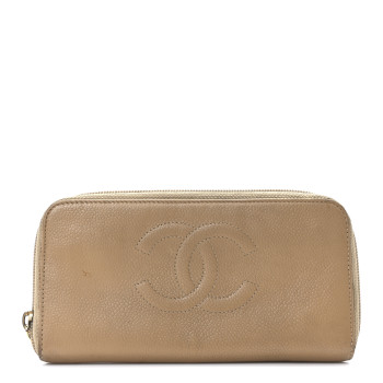 CHANEL Caviar Large Timeless CC Zip Around Wallet Beige