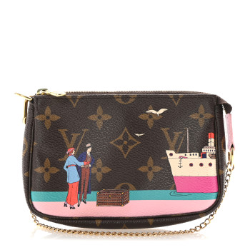 LOUIS VUITTON Monogram 2016 Christmas Animation Mini Pochette Accessories Rose Ballerine