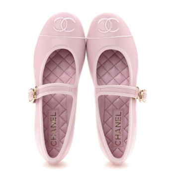CHANEL Lambskin Mary Jane Flats 37.5 Light Pink