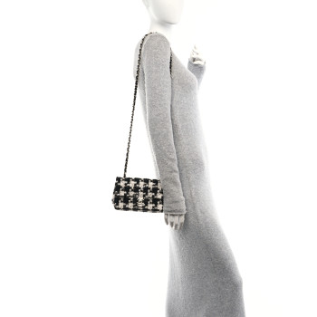 CHANEL Tweed Quilted Mini Rectangular Flap Black Ecru White