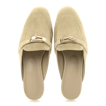 HERMES Suede Goatskin Oz Mules 36.5 Beige Lin