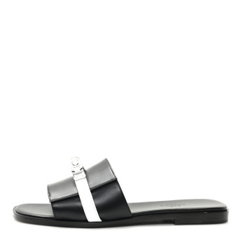 HERMES Calfskin Giulia Sandals 37 Black White