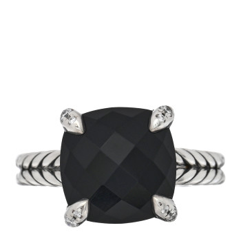 DAVID YURMAN Sterling Silver Diamond Black Onyx 11mm Chatelaine Ring 54 6.75
