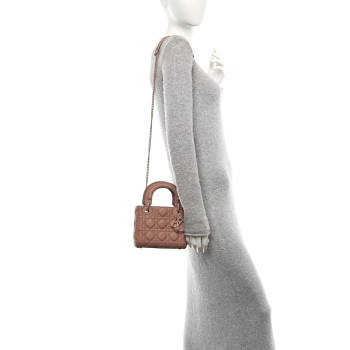 CHRISTIAN DIOR Ultra Matte Calfskin Cannage Mini Lady Dior Light Beige