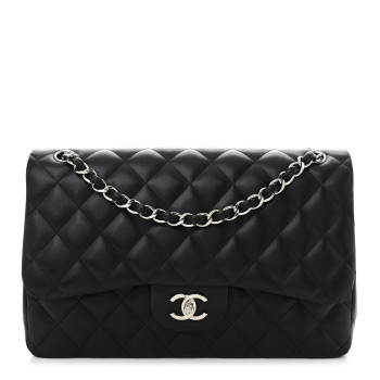 CHANEL Lambskin Quilted Jumbo Double Flap Black