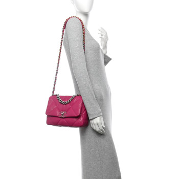 CHANEL Lambskin Quilted Medium Chanel 19 Flap Dark Pink