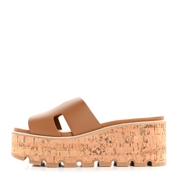 HERMES Calfskin Cork Eze 30 Sandals 37 Marron Glaise