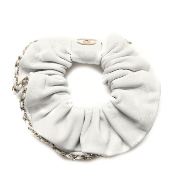 CHANEL Lambskin Chain CC Hair Scrunchie White Gold