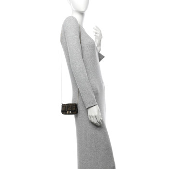 FENDI Fabric Jacquard FF 1974 Nano Baguette Charm Tobacco Moro Black