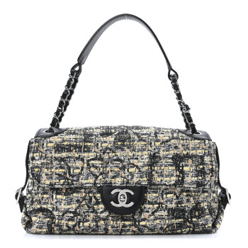 CHANEL Tweed Flap Bag White Black Multicolor