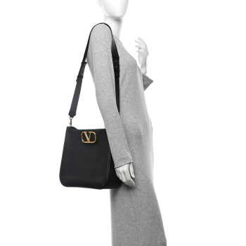 VALENTINO GARAVANI Soft Grainy Calfskin Alltime Large Hobo Black