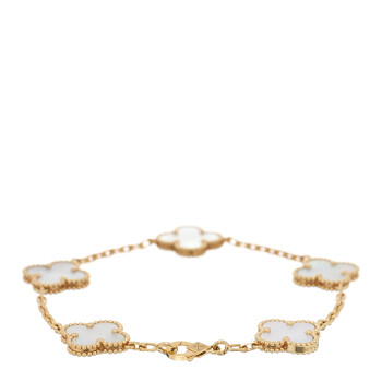VAN CLEEF & ARPELS 18K Yellow Gold Mother of Pearl 5 Motifs Vintage Alhambra Bracelet