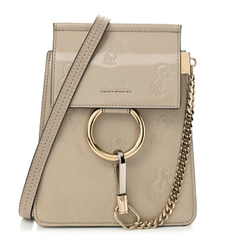 CHLOE Patent Calfskin Little Horses Debossed Mini Faye Bag Motty Grey