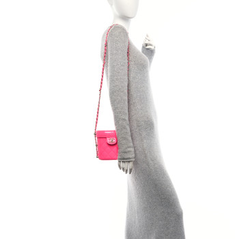 CHANEL Patent Quilted CC Vani-Tea Case With Chain Neon Pink