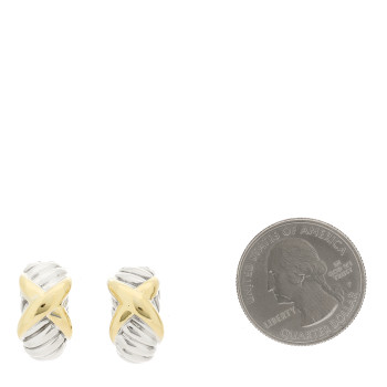 DAVID YURMAN Sterling Silver 14K Yellow Gold X Hoop Clip On Earrings