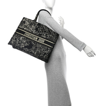CHRISTIAN DIOR Velvet Jardin d'Hiver Embroidered Large Book Tote Black Gold