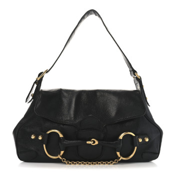 GUCCI Calfskin Horsebit Flap Bag Black