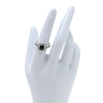 DAVID YURMAN Sterling Silver Diamond Black Onyx 7mm Petite Albion Ring 56 7.5