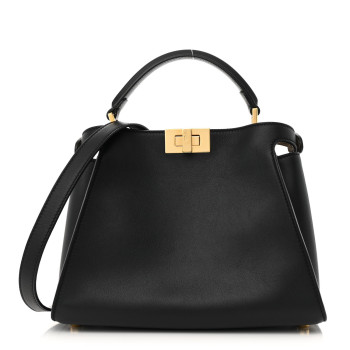 FENDI Vitello Tahiti Burro Medium Peekaboo Iconic Essentially Satchel Black Corda