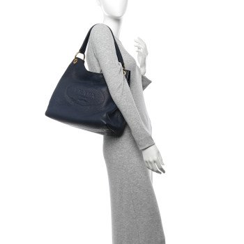 PRADA Vitello Phenix Embossed Logo Hobo Baltico
