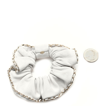 CHANEL Lambskin Chain CC Hair Scrunchie White Gold