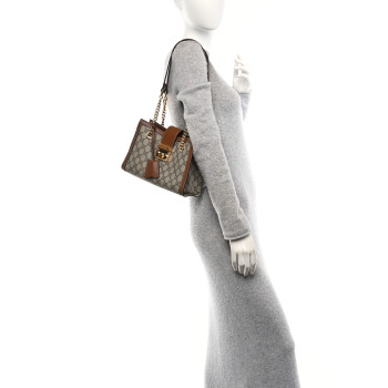 GUCCI GG Supreme Monogram Calfskin Small Padlock Tote  Beige Ebony Tuscany