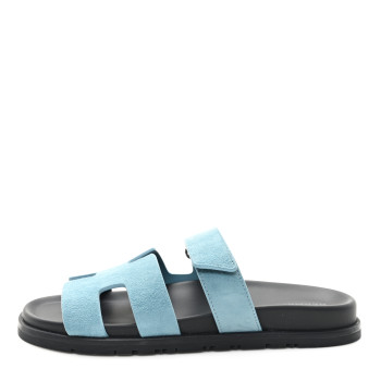 HERMES Suede Goatskin Womens Chypre Sandals 39 Bleu Mineral